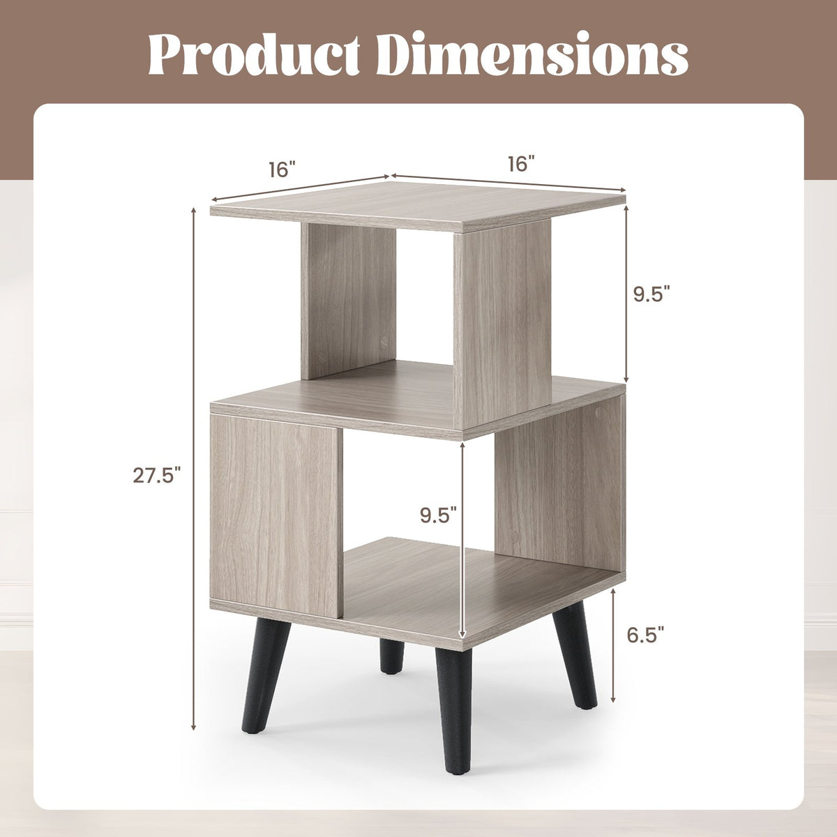 3-Tier Geometric Bookshelf Set of 2 with Open Storage Shelves view 5