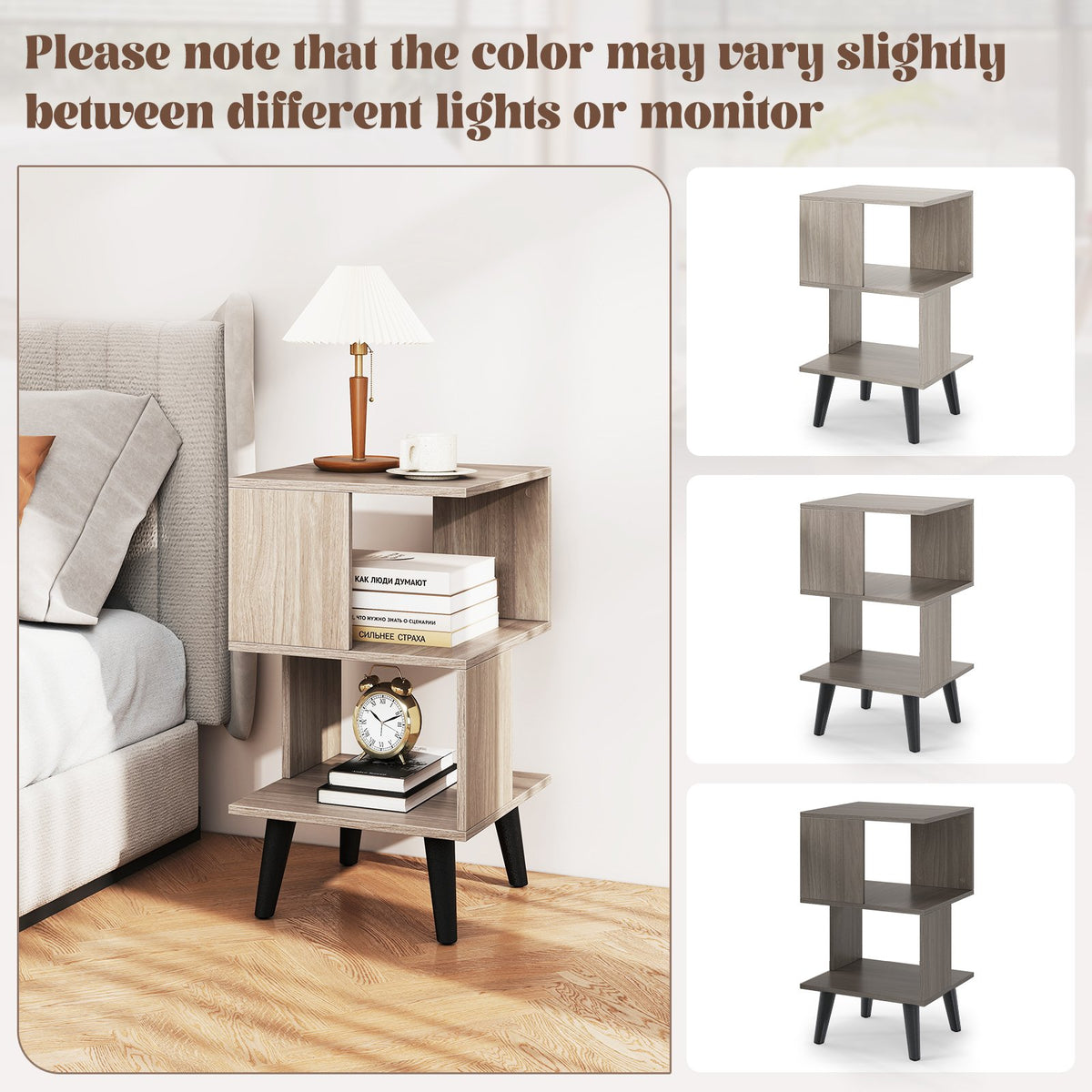 3-Tier Geometric Bookshelf Set of 2 with Open Storage Shelves view 9