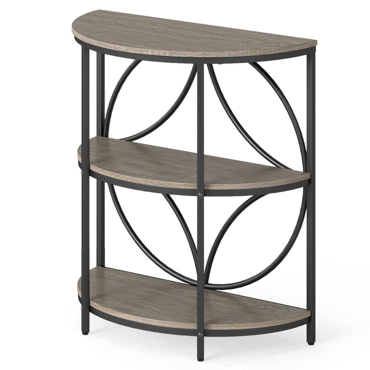 3-Tier Half Round End Table with Study Metal Frame for Living Room-Gray