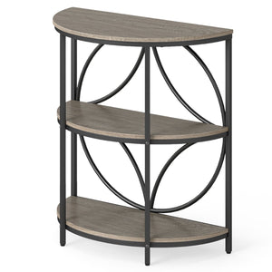 3-Tier Half Round End Table with Study Metal Frame for Living Room-Gray