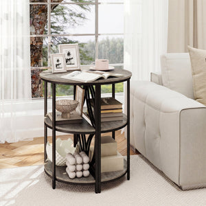 3-Tier Half Round End Table with Study Metal Frame for Living Room-Gray view 3