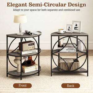 3-Tier Half Round End Table with Study Metal Frame for Living Room-Gray view 9