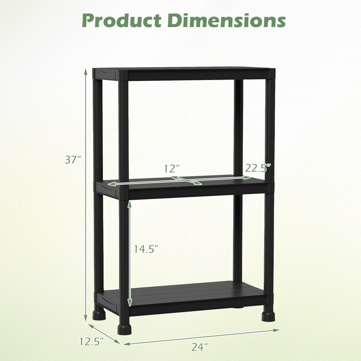 3-Tier Heavy-Duty Plastic Storage Shelves Freestanding Garage Shelving Unit view 4