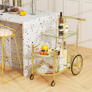 3-Tier Home Bar Serving Cart on Wheels with Mirrored Shelves-Golden view 2