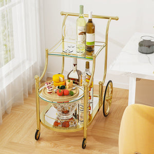 3-Tier Home Bar Serving Cart on Wheels with Mirrored Shelves-Golden view 3