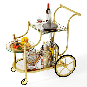 3-Tier Home Bar Serving Cart on Wheels with Mirrored Shelves-Golden view 4