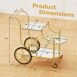 3-Tier Home Bar Serving Cart on Wheels with Mirrored Shelves-Golden view 5