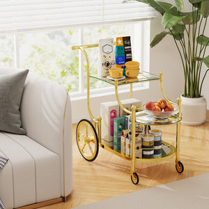 3-Tier Home Bar Serving Cart on Wheels with Mirrored Shelves-Golden view 6