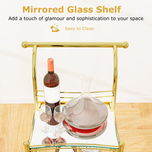 3-Tier Home Bar Serving Cart on Wheels with Mirrored Shelves-Golden view 7