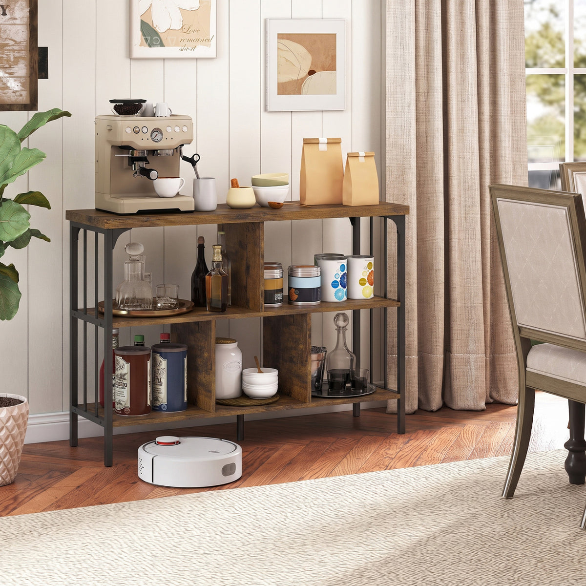 3-Tier Horizontal Cubby Bookshelf with Open Shelves-Rustic Brown view 7