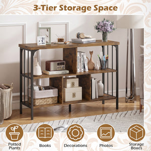 3-Tier Horizontal Cubby Bookshelf with Open Shelves-Rustic Brown view 8