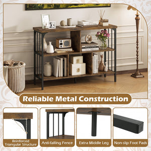 3-Tier Horizontal Cubby Bookshelf with Open Shelves-Rustic Brown view 9