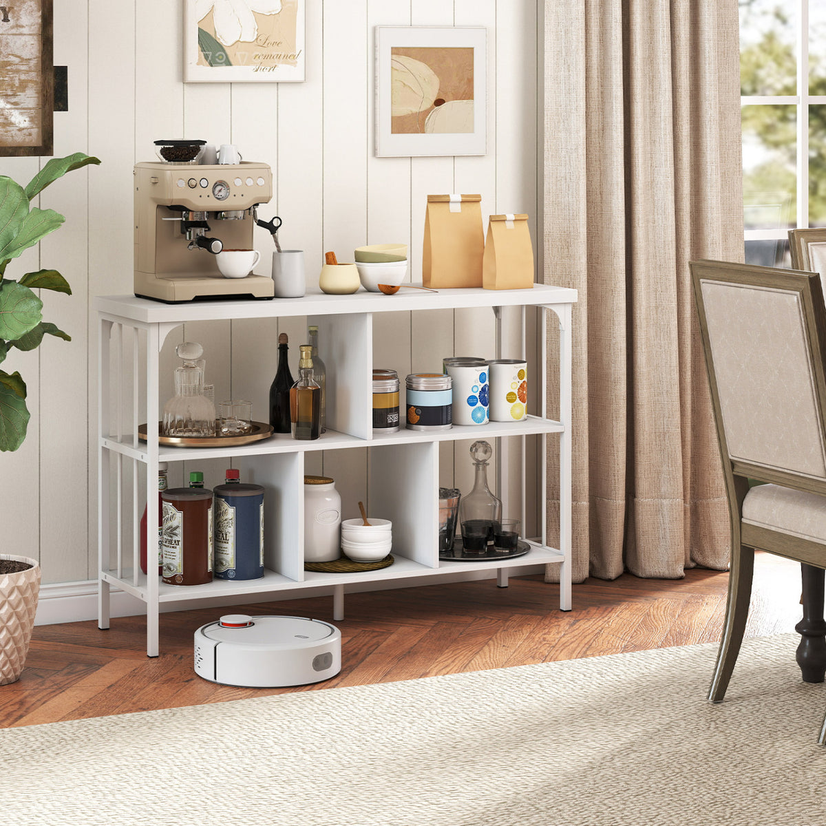 3-Tier Horizontal Cubby Bookshelf with Open Shelves-White view 7