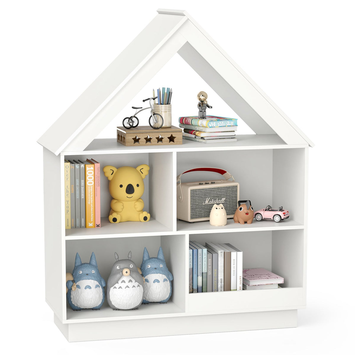 3-Tier House-Shaped Toy Storage Organizer with Open Shelves-White