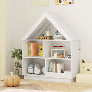 3-Tier House-Shaped Toy Storage Organizer with Open Shelves-White view 3