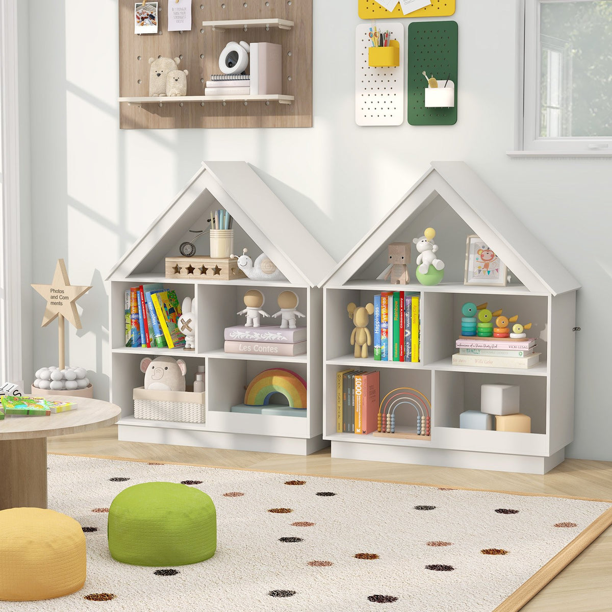 3-Tier House-Shaped Toy Storage Organizer with Open Shelves-White view 6