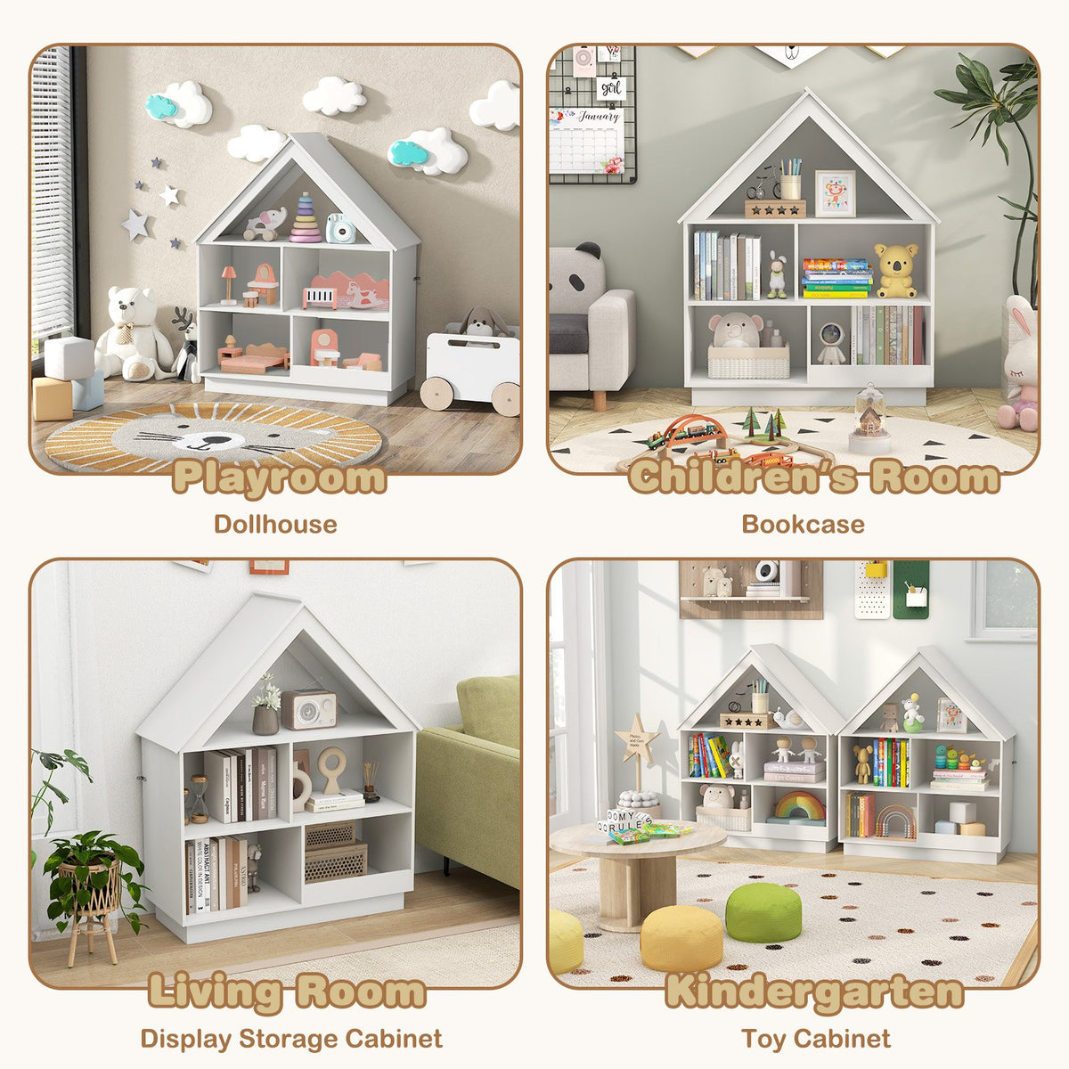 3-Tier House-Shaped Toy Storage Organizer with Open Shelves-White view 9