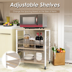 3-Tier Kitchen Baker's Rack Microwave Oven Storage Cart with Hooks-Light Brown view 7