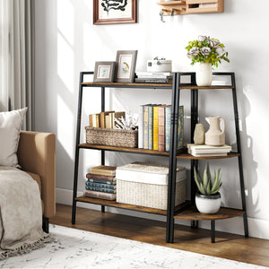 3-Tier Ladder Shelf and Corner Shelf Set with Metal Frame-Rusticbrown view 2