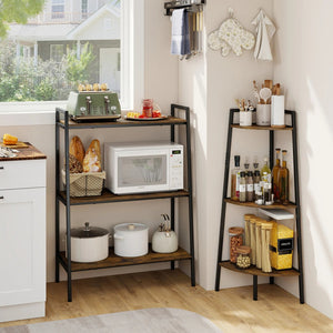 3-Tier Ladder Shelf and Corner Shelf Set with Metal Frame-Rusticbrown view 3