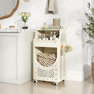 3-Tier Laundry Cart Folding Hamper with Lockable Wheels view 2
