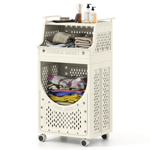 3-Tier Laundry Cart Folding Hamper with Lockable Wheels view 4