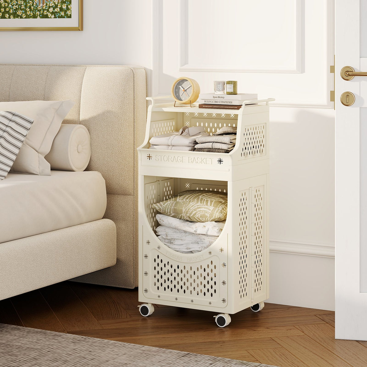 3-Tier Laundry Cart Folding Hamper with Lockable Wheels view 6