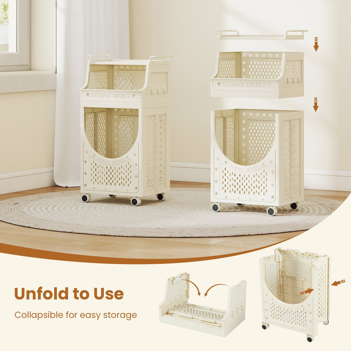 3-Tier Laundry Cart Folding Hamper with Lockable Wheels view 9