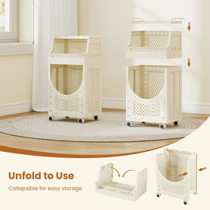 3-Tier Laundry Cart Folding Hamper with Lockable Wheels view 9