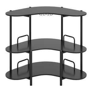 3-Tier Liquor Bar Table with Stemware Racks and Storage Shelves-Black