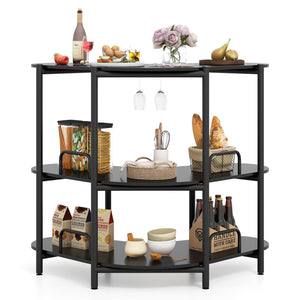 3-Tier Liquor Bar Table with Stemware Racks and Storage Shelves-Black view 4
