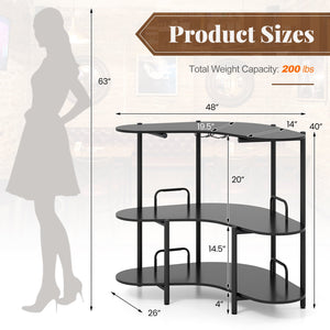 3-Tier Liquor Bar Table with Stemware Racks and Storage Shelves-Black view 5