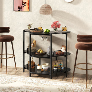 3-Tier Liquor Bar Table with Stemware Racks and Storage Shelves-Black view 6