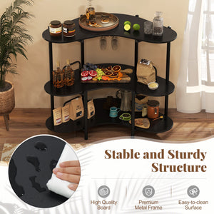 3-Tier Liquor Bar Table with Stemware Racks and Storage Shelves-Black view 8
