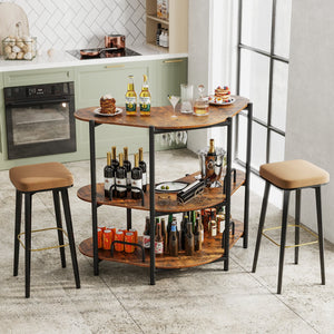 3-Tier Liquor Bar Table with Stemware Racks and Storage Shelves-Rustic Brown view 3