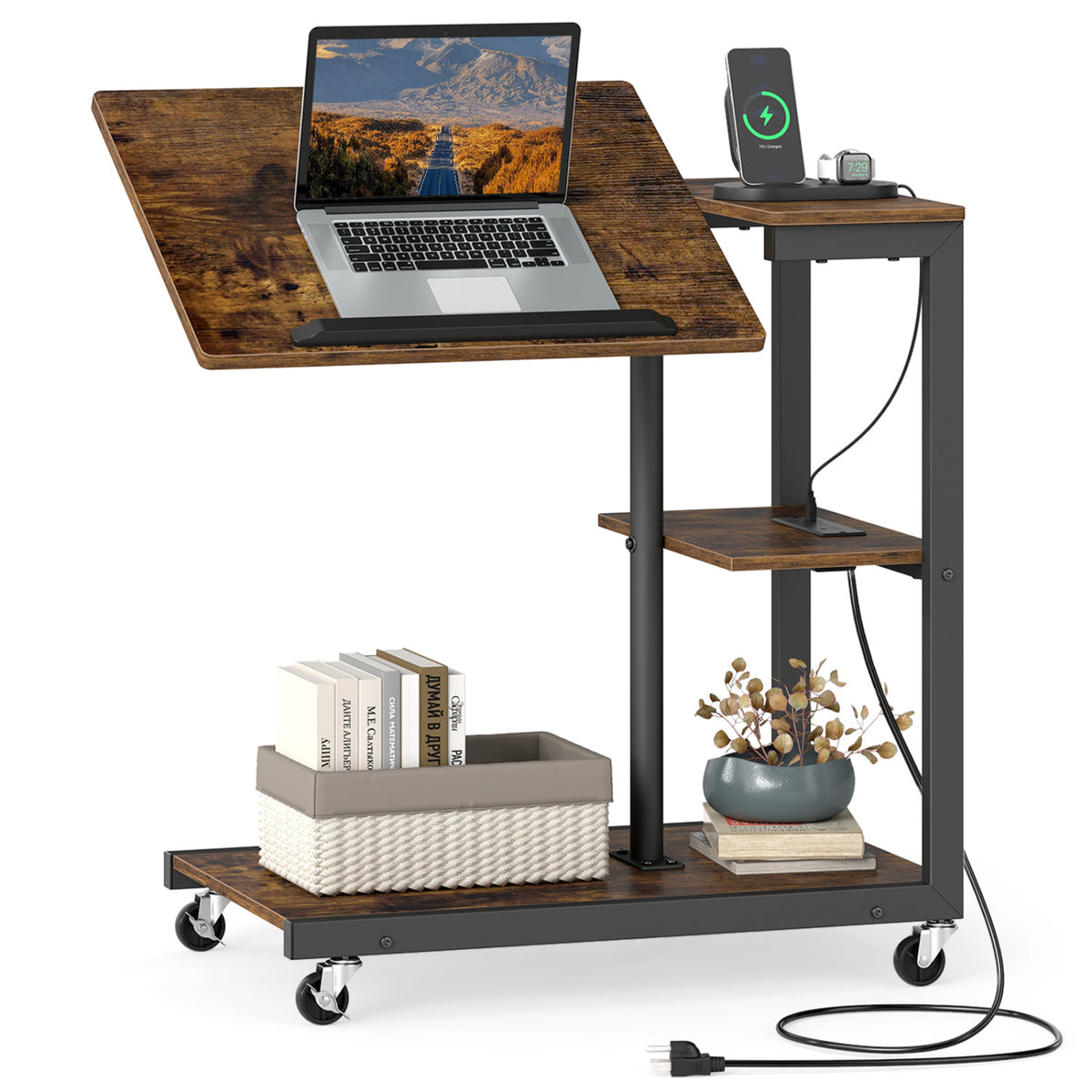 3-Tier Mobile Couch Side Table with Tiltable Tabletop-1 Piece view 4