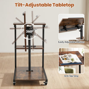 3-Tier Mobile Couch Side Table with Tiltable Tabletop-2 Piece view 7