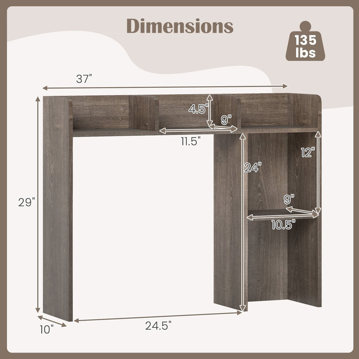 3-Tier Multipurpose Desk Bookshelf with 4 Shelves-Oak view 5