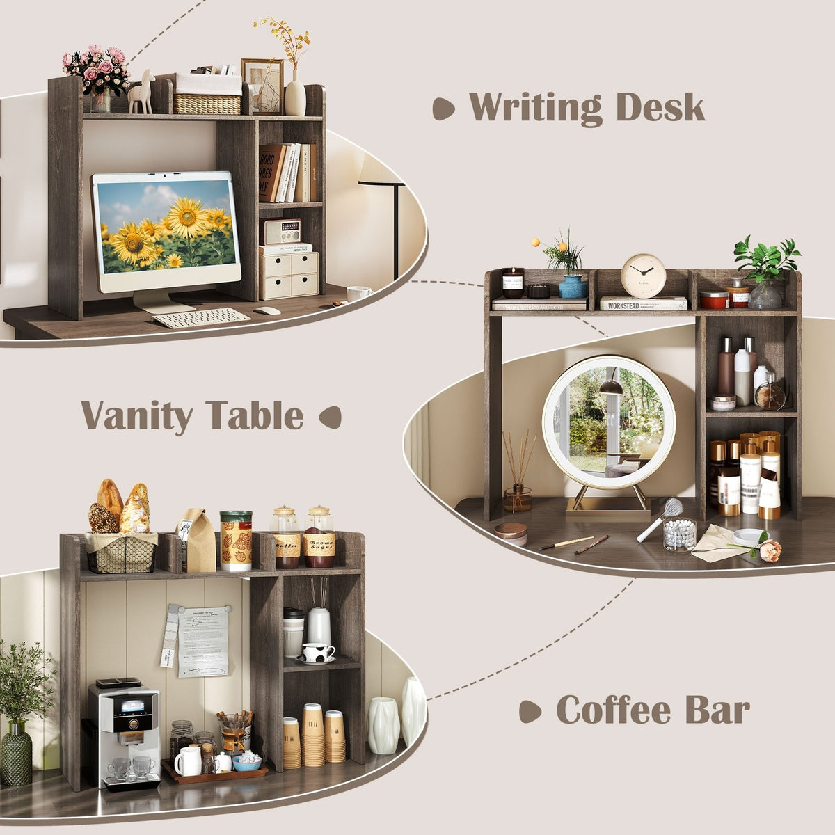 3-Tier Multipurpose Desk Bookshelf with 4 Shelves-Oak view 9