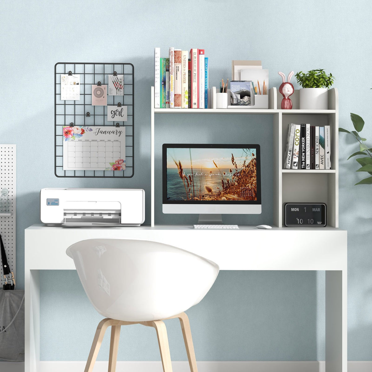 3-Tier Multipurpose Desk Bookshelf with 4 Shelves-White view 2