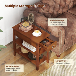 3-Tier Narrow End Table with Drawer and Storage Shelves Set of 2-Brown view 7
