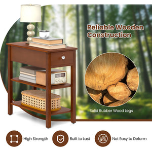 3-Tier Narrow End Table with Drawer and Storage Shelves Set of 2-Brown view 8