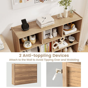 3-Tier Open Bookcase 8-Cube Floor Standing Storage Shelves-Natural view 5