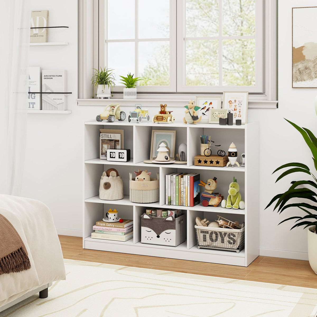 3-Tier Open Bookcase 8-Cube Floor Standing Storage Shelves Display Cabinet-White view 2