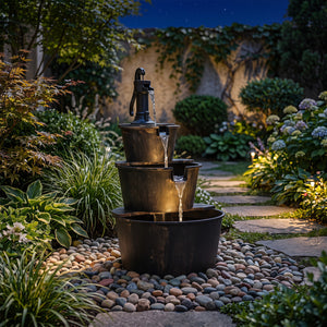 3-Tier Outdoor Barrel Waterfall Fountain with Electric Pump view 3
