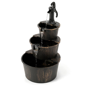 3-Tier Outdoor Barrel Waterfall Fountain with Electric Pump view 4