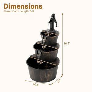 3-Tier Outdoor Barrel Waterfall Fountain with Electric Pump view 5