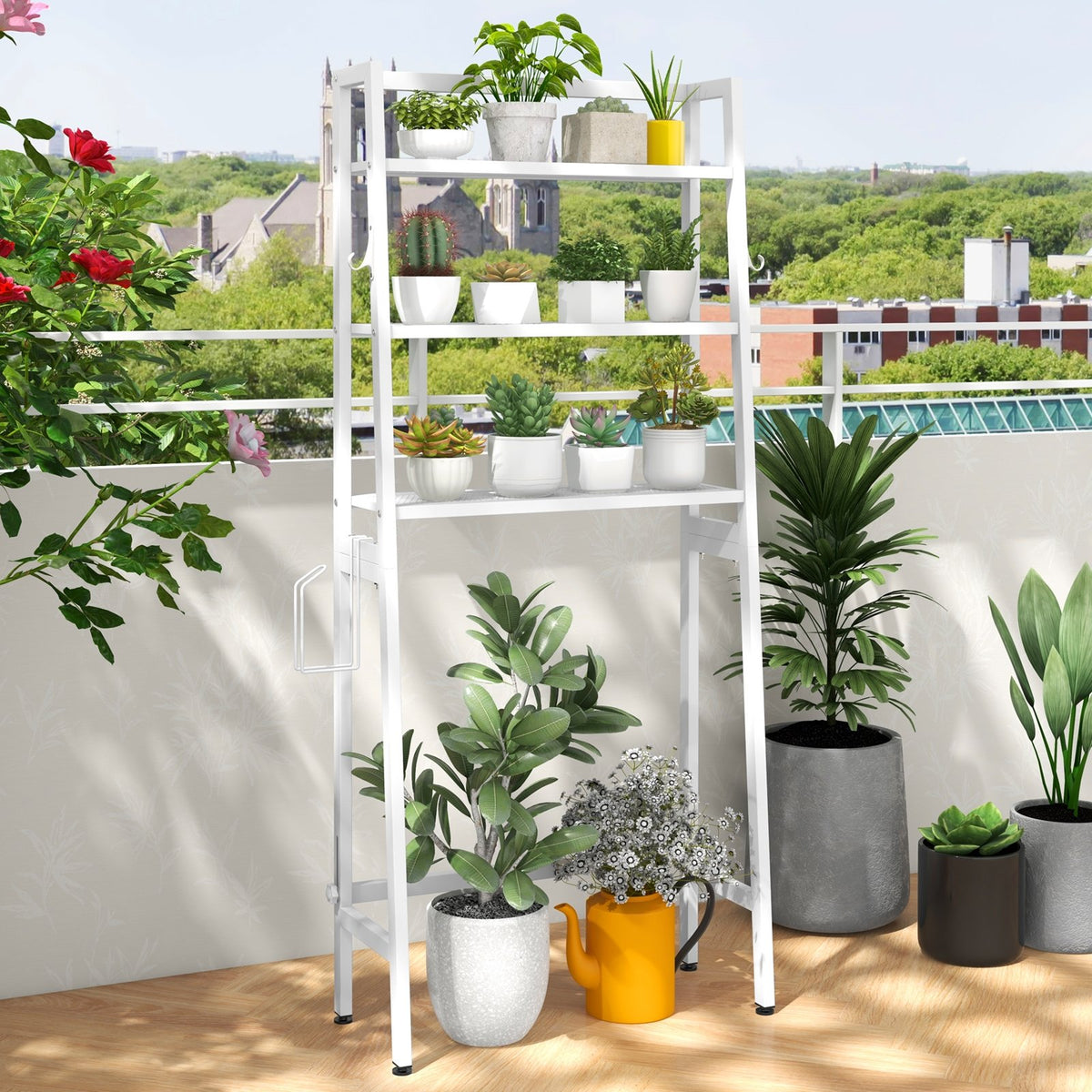3-Tier Over The Toilet Storage Shelf with Adjustable Bottom Bar-White view 6