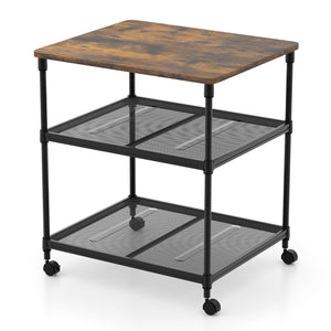 3 Tier Printer Stand Rolling Fax Cart with Adjustable Shelf and Swivel Wheels-Coffee view 4