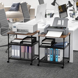 3 Tier Printer Stand Rolling Fax Cart with Adjustable Shelf and Swivel Wheels-Coffee view 5